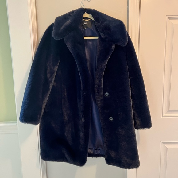 HOST PICK 💙 J Crew Navy Blue Boho Glam Cozy Faux Fur Teddy Coat NWOT - Picture 4 of 10